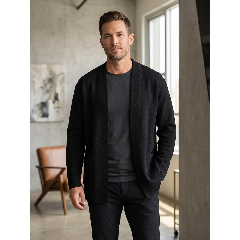 BYLT Premium Basics Mens Cardigan Sweater Black Open Front XL MTCG0633-001-XL